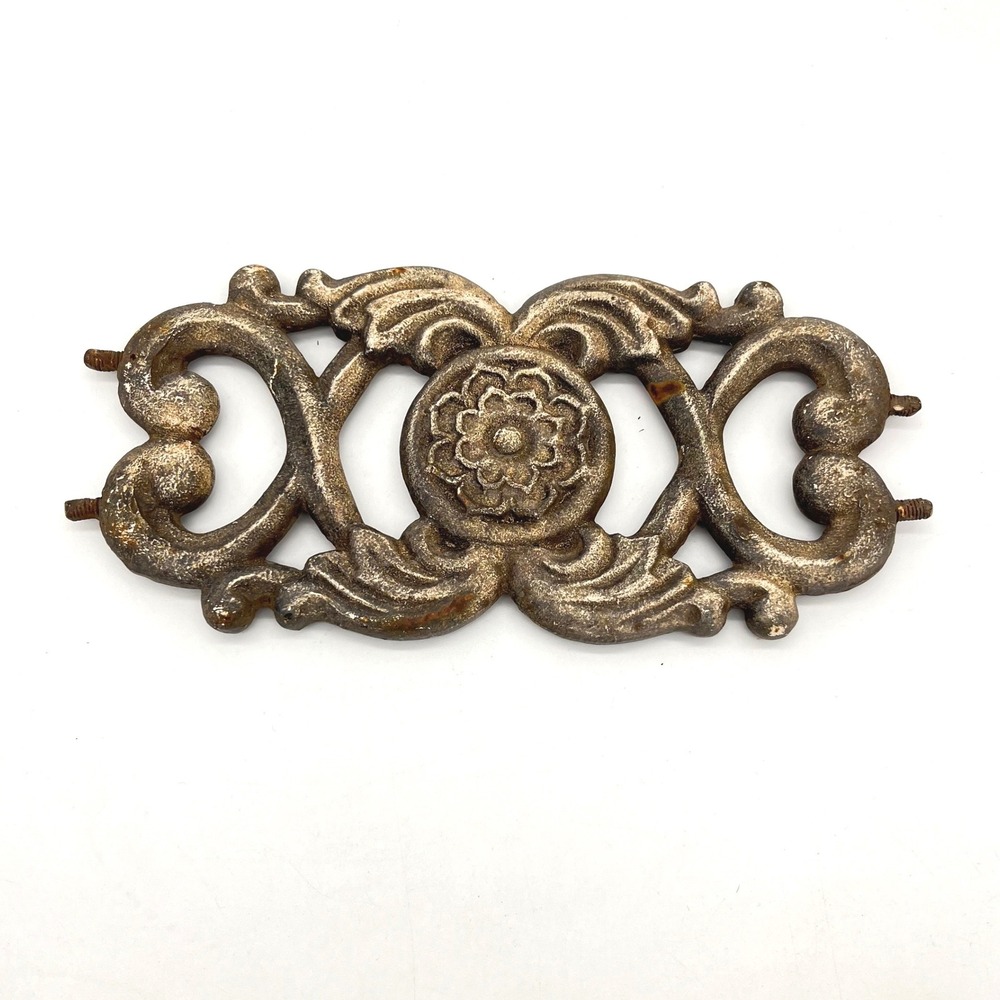 Antique Cast Iron Architectural Salvage Ornate Floral Scroll Rosette 8 Inch